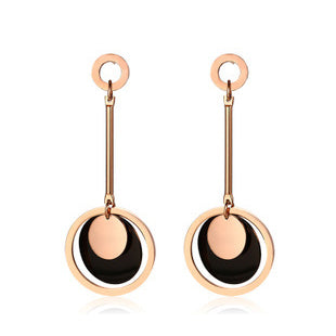 Rose Gold Plated Hoop Earring with Black and Gold Disc