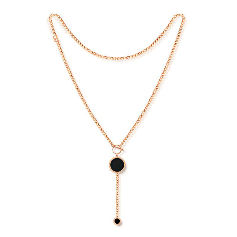 Rose Gold Plated Small Disc Y Necklace