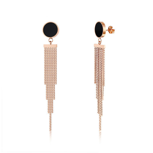 Rose Gold Plated Inlayed Black Disc Earring