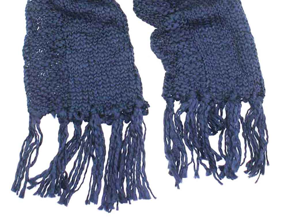 Knitted Scarf with Fringed Ends in Dark Blue 1