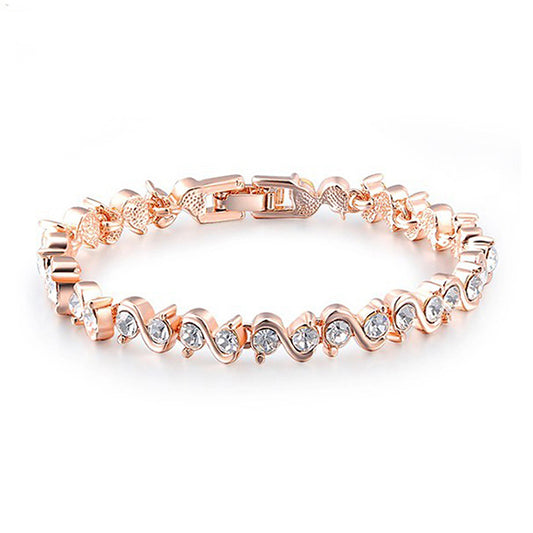 Austria Crystal Bracelet in S Shape Rose Gold with Rhodium 