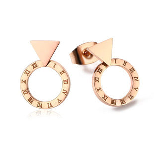 Rose Gold Plated Stud Earring with Roman numerical symbols