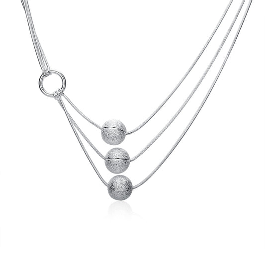 Triple Layer Sandal Bead Necklace in Silver Tone