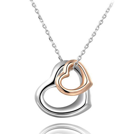 Two Tone Heart Pendant Necklace in Rose Gold and Silver Tone