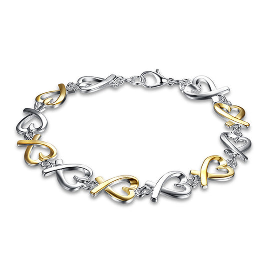 Two tone Gold and Silver tone Heart Chain bracelet