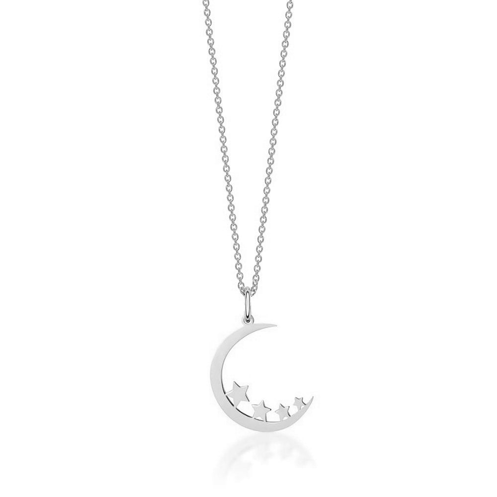 Half-moon Pendant Necklace with Four Little Stars in Stainless Steel