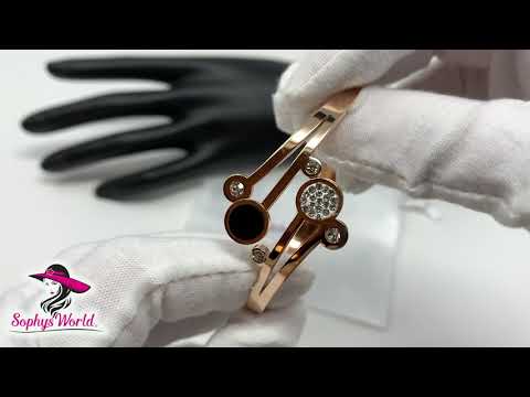 Rose Gold Plated Black Abstracted Bangle with Zirconia Crystals 3