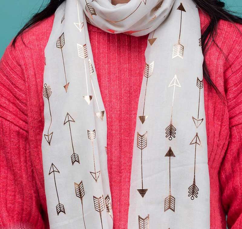 Light Scarf with Gold Arrows Imprint in White 1